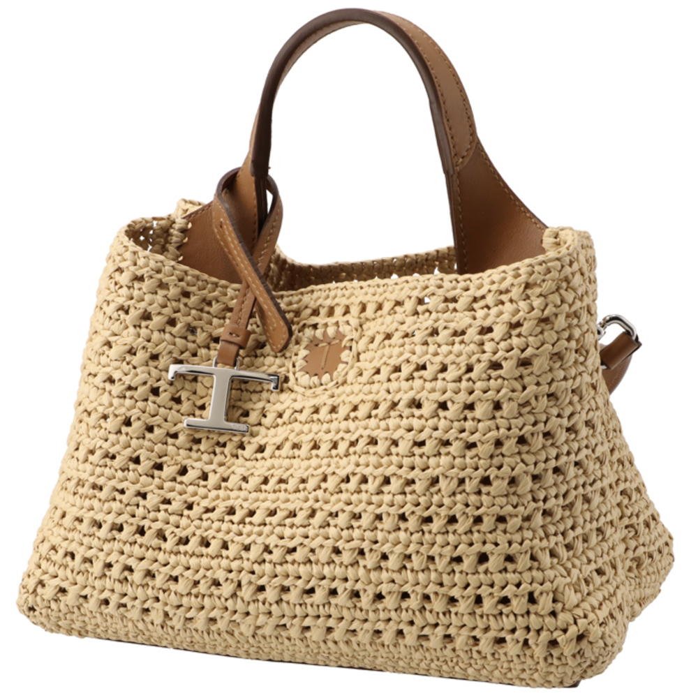Tod's Raffia Micro T Timeless Tote Bag Beige Brown - Picture 2 of 9